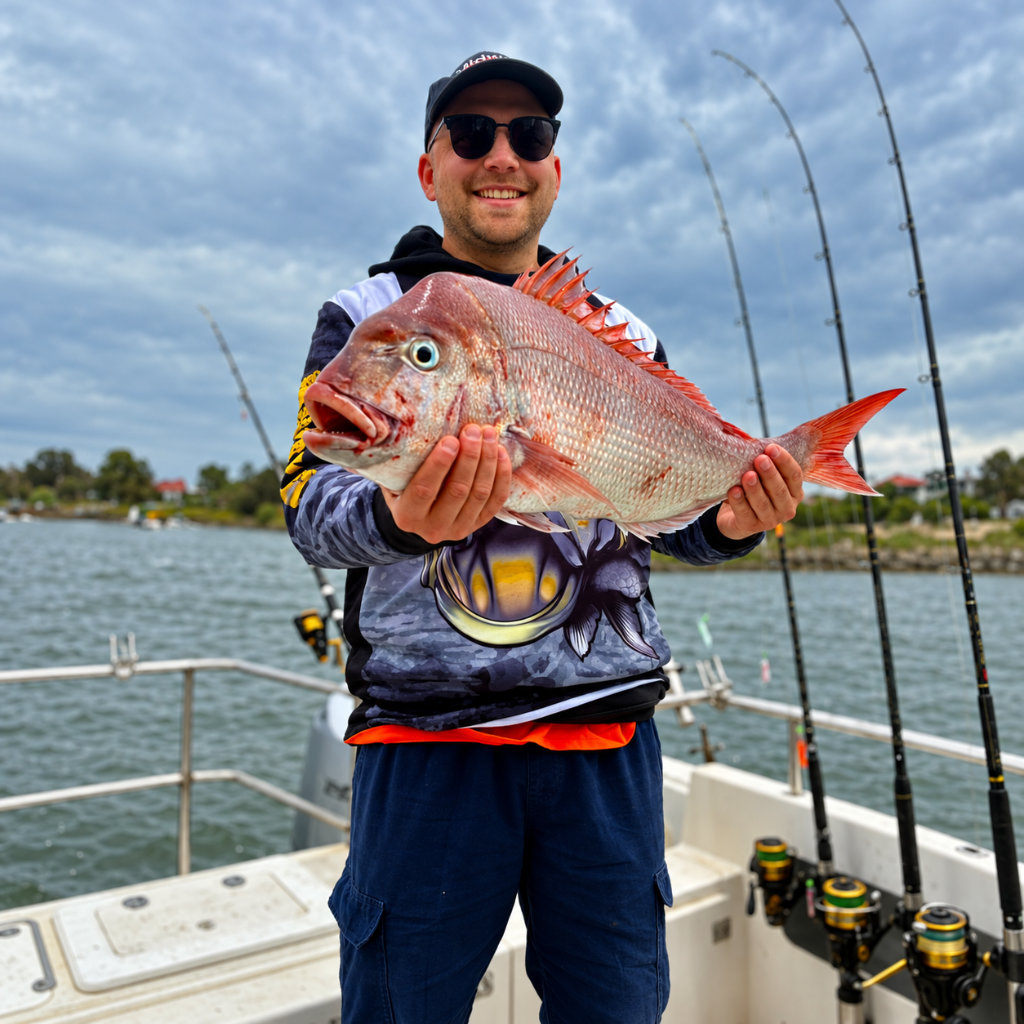Fisherman holding a pink snapper