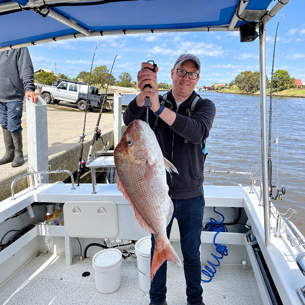 Man with a snapper on the boat